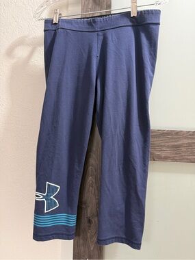 Under Armour Navy Capri Leggings with Teal Logo Stripe